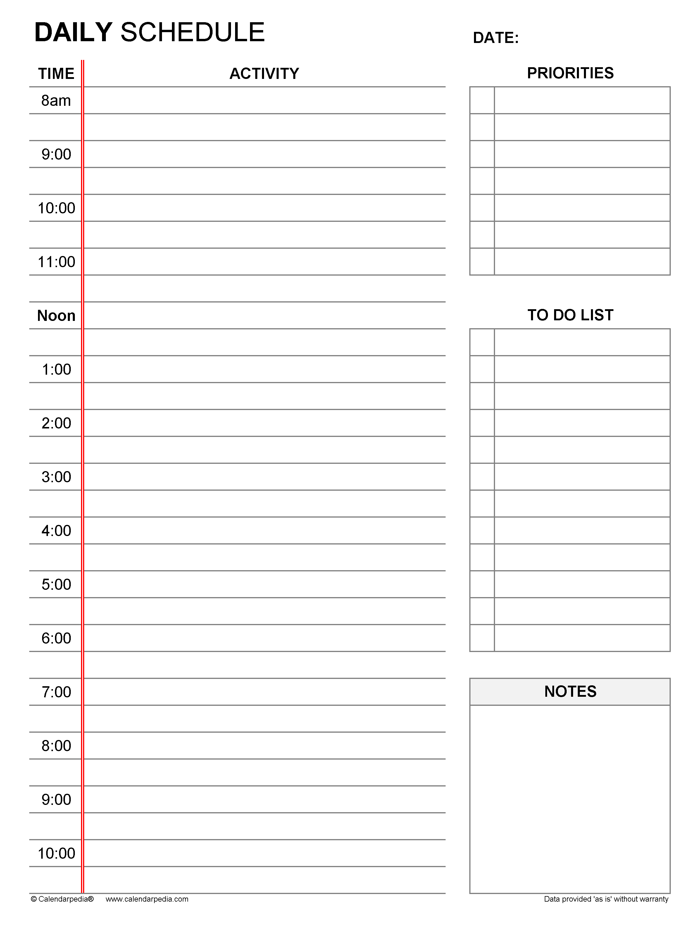 Free Daily Schedules In PDF Format – 10+ Templates In Printable Blank Daily Schedule Template