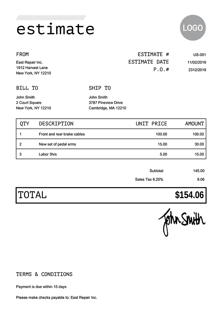 Free Estimate Templates  10 Styles  Print & Download PDF Inside Blank Estimate Form Template