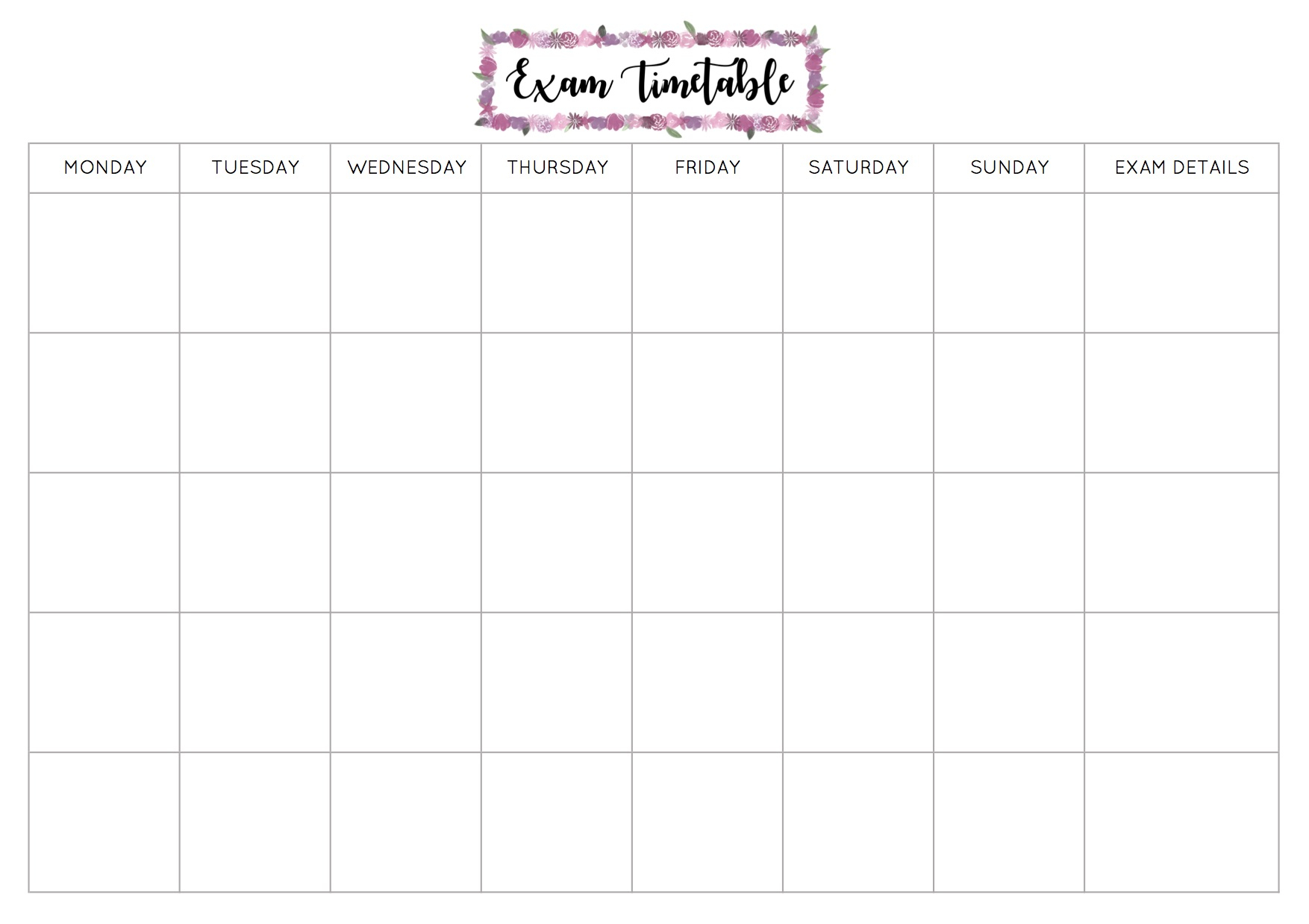 Free Exam Timetable Printable Within Blank Revision Timetable Template