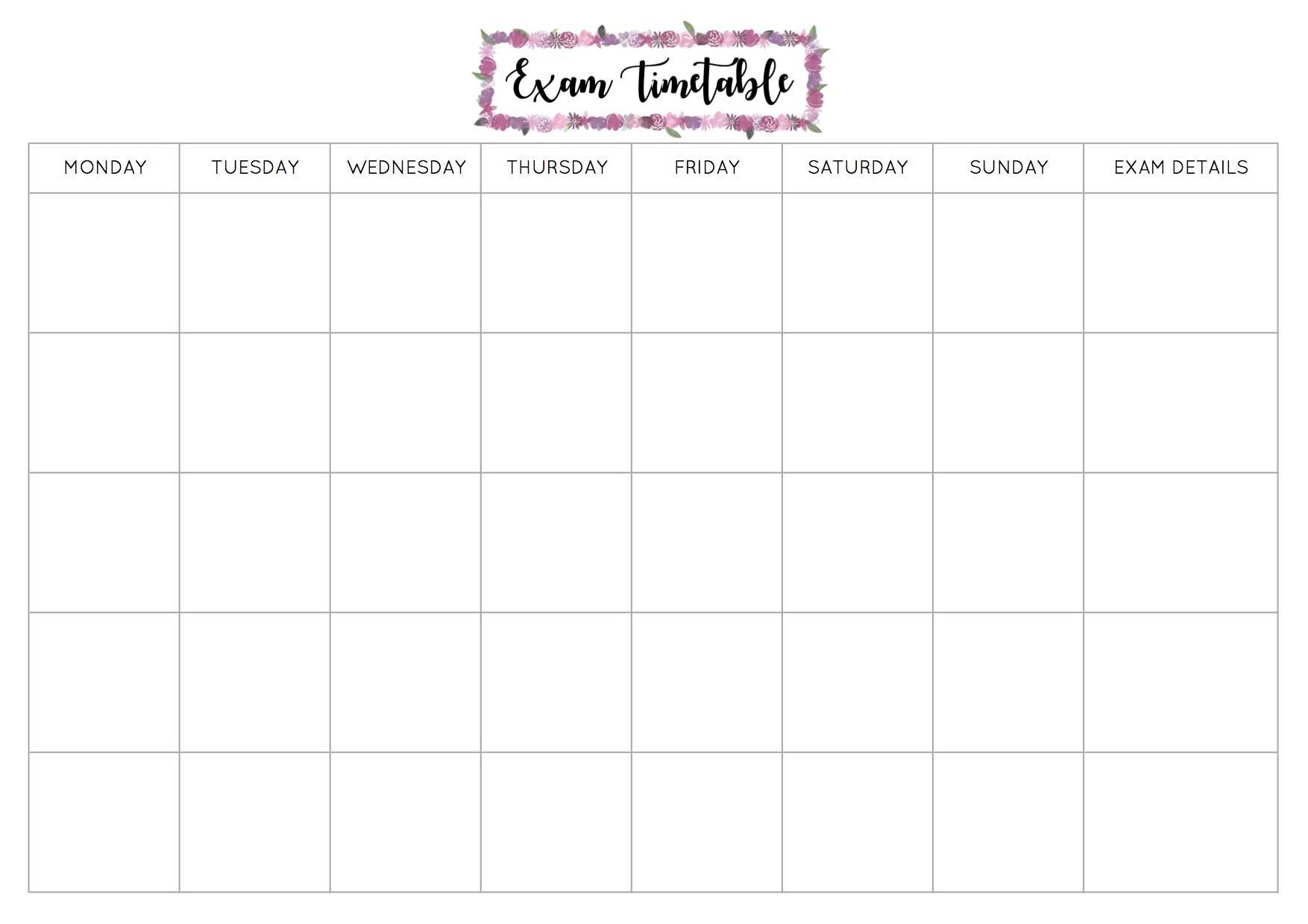 Free Exam Timetable Printable Within Blank Revision Timetable Template