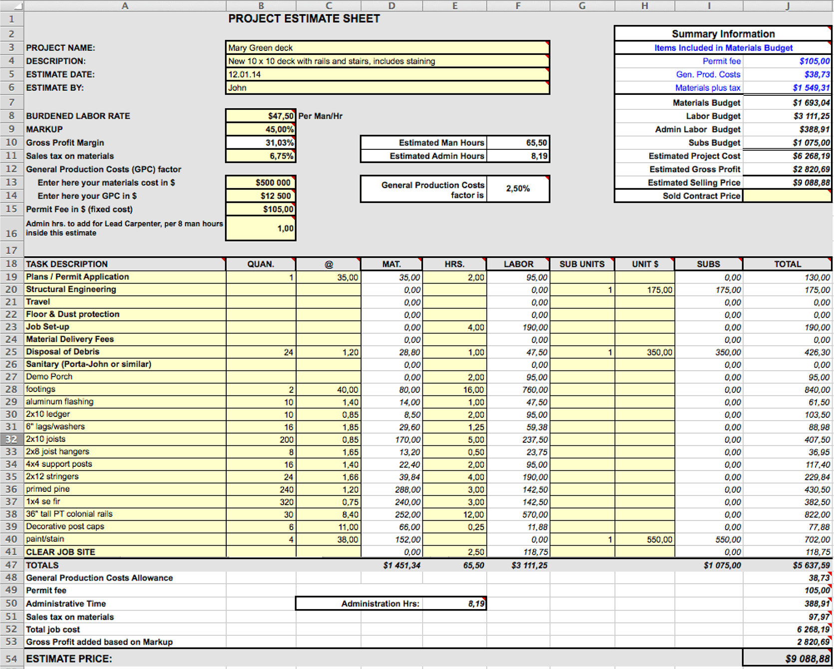 Free Excel Construction Templates for All Your Project Needs  Regarding Job Cost Report Template Excel