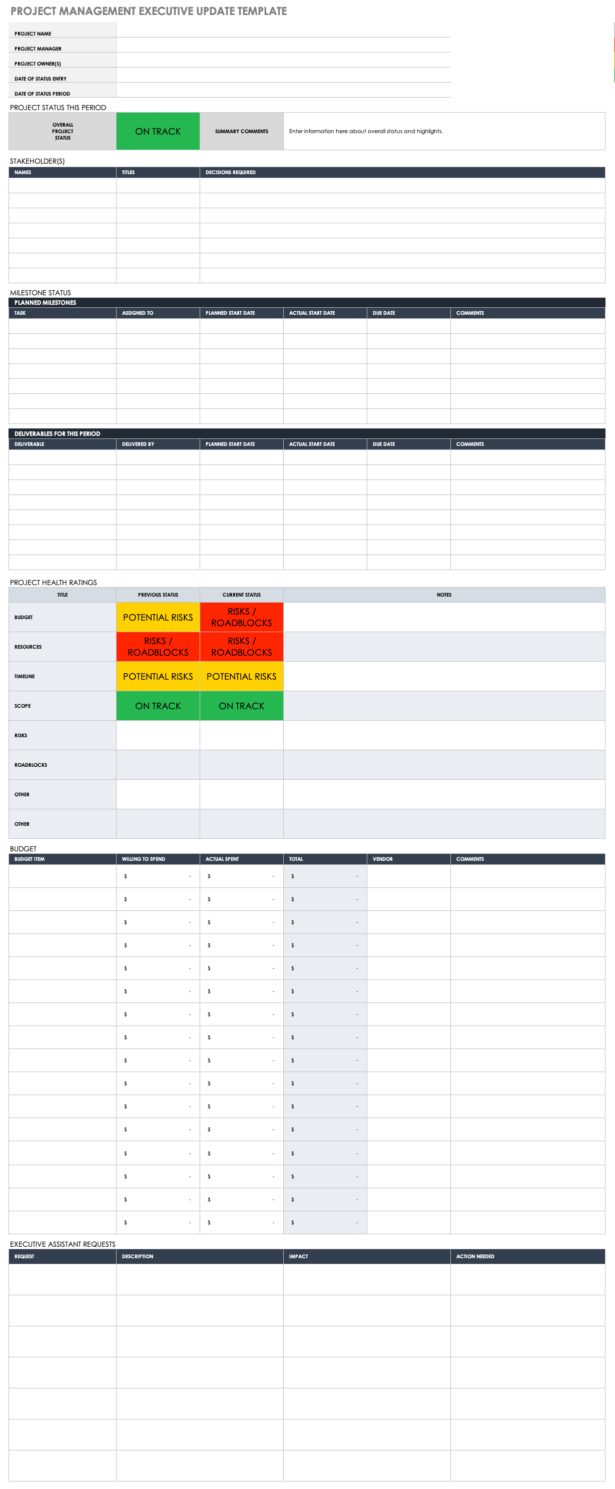 Free Executive Project Status Templates  Smartsheet For Executive Summary Project Status Report Template