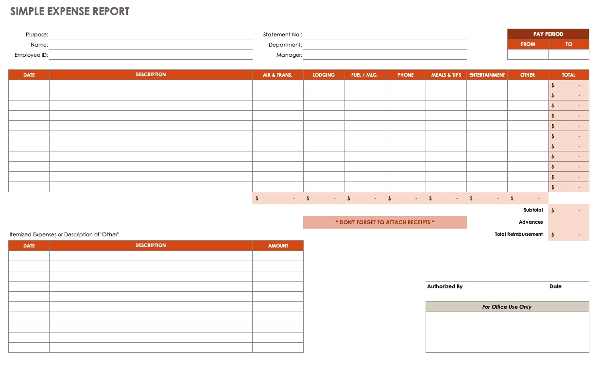 Free Expense Report Templates Smartsheet With Regard To Expense Report Template Xls