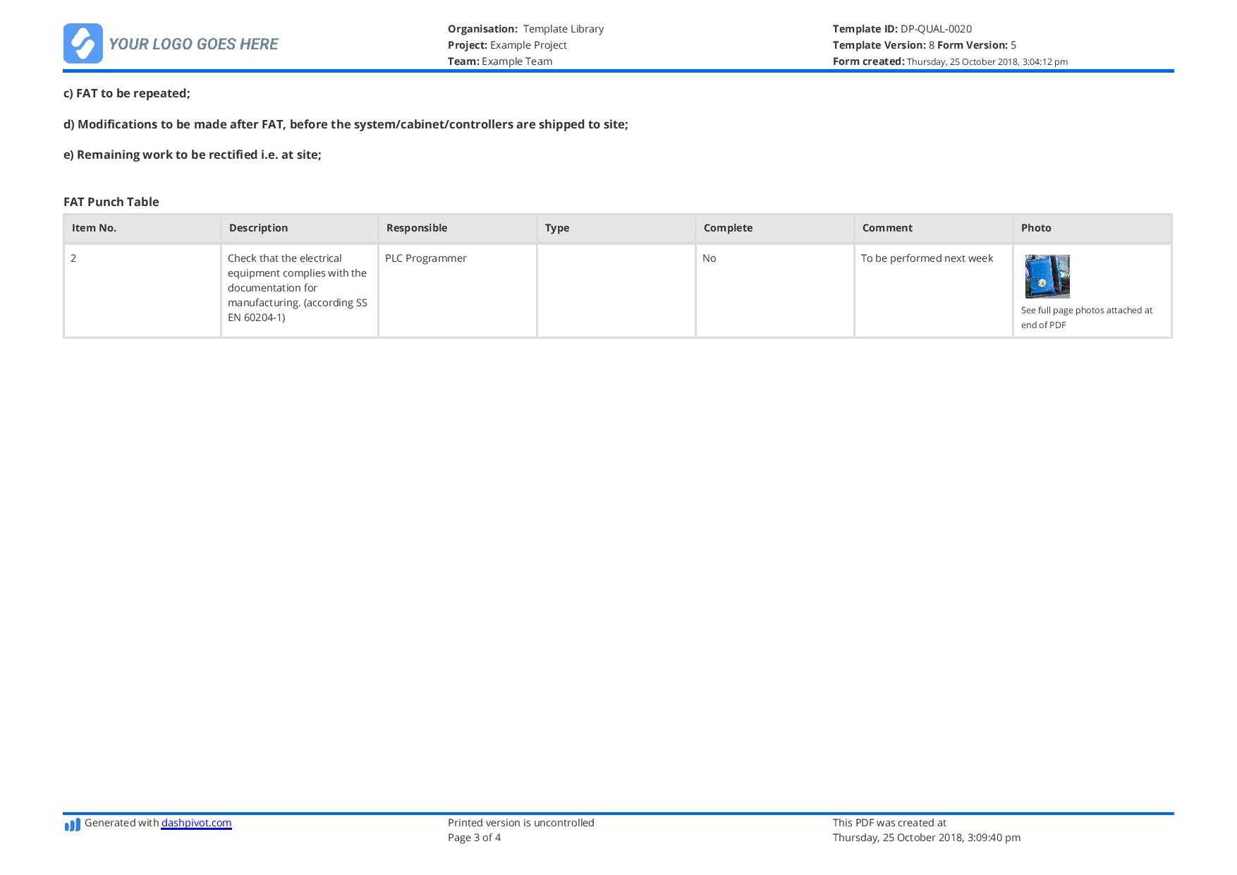 Free Factory Acceptance Testing Checklist (FAT) – Better Than PPT  For Acceptance Test Report Template