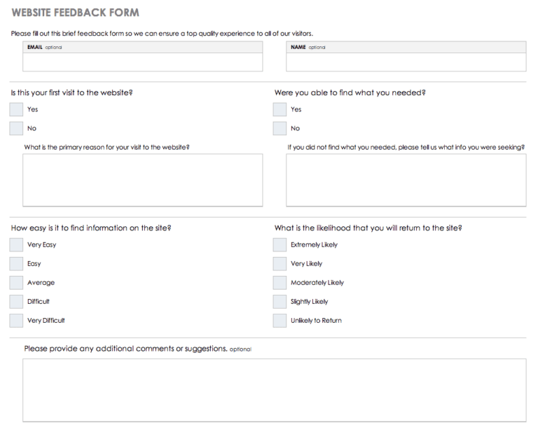 Free Feedback Form Templates Smartsheet With Regard To Website ...