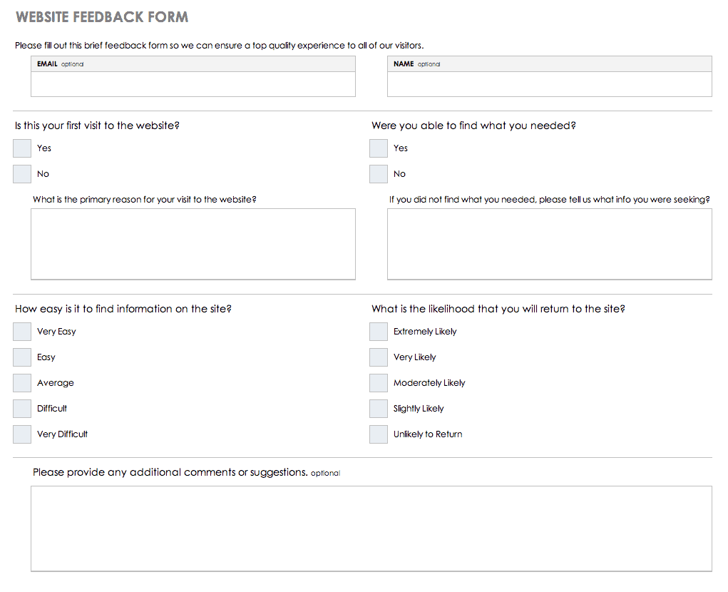 Free Feedback Form Templates  Smartsheet With Regard To Website Evaluation Report Template