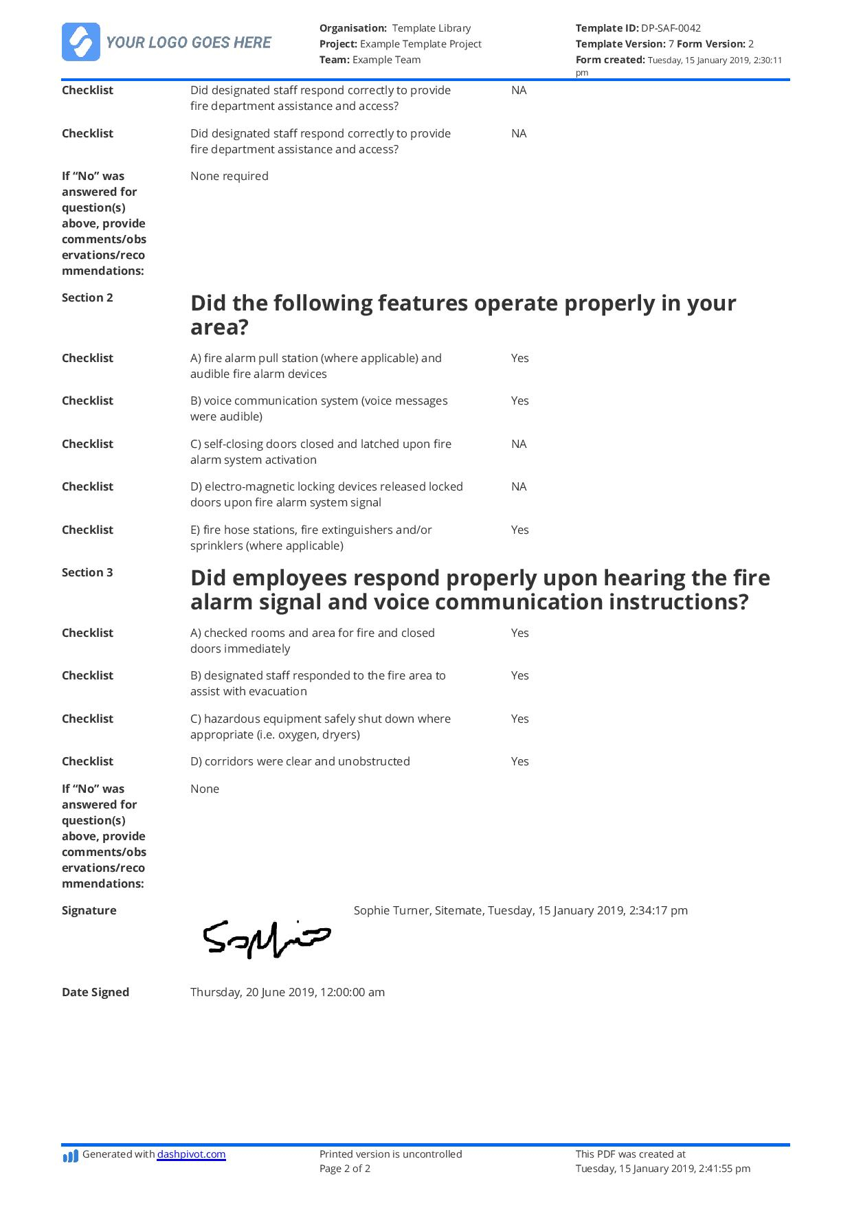 Free Fire Drill Report Template – Use, Customise, Download, Print Throughout Fire Evacuation Drill Report Template
