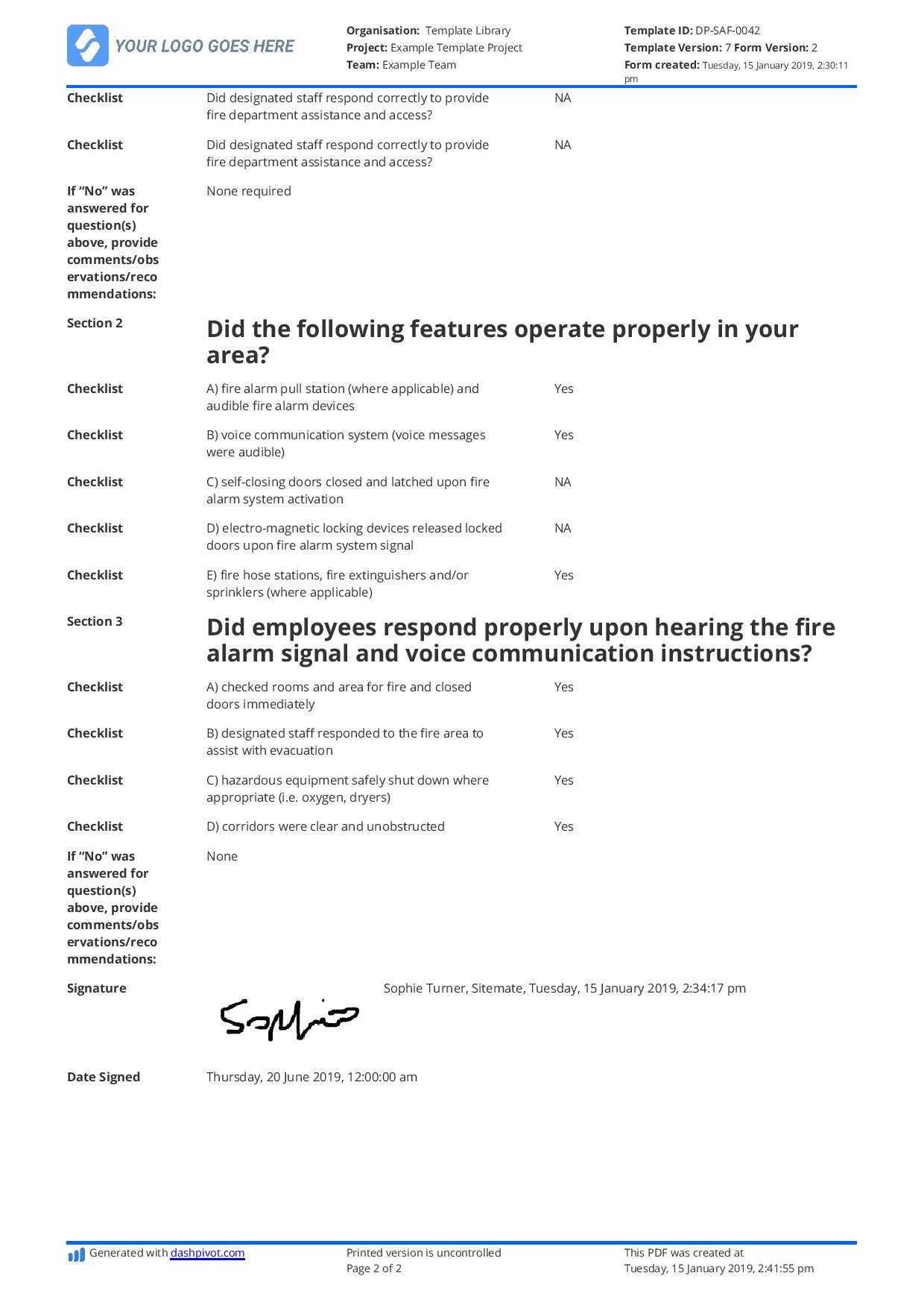 Free Fire Drill Report Template – Use, Customise, Download, Print Throughout Fire Evacuation Drill Report Template