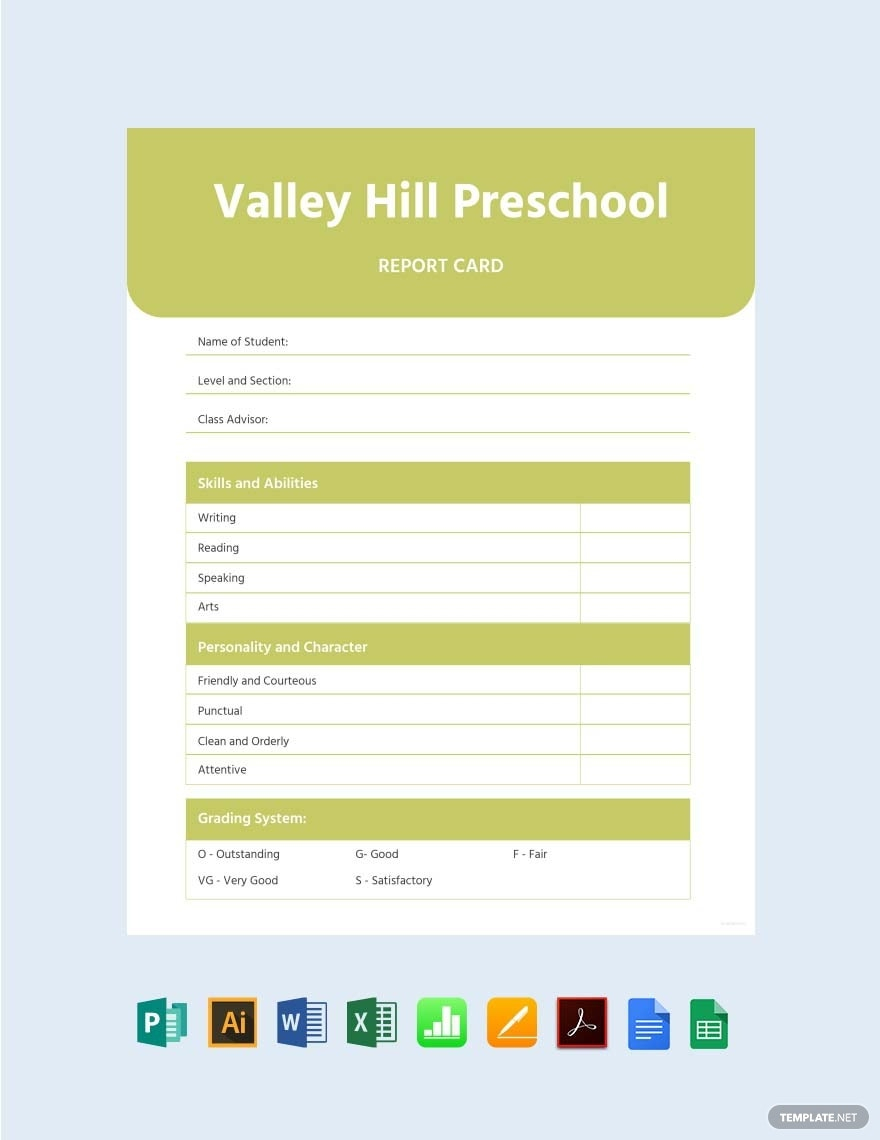 Free Free Blank Preschool Report Card Template - Illustrator  With Regard To Character Report Card Template