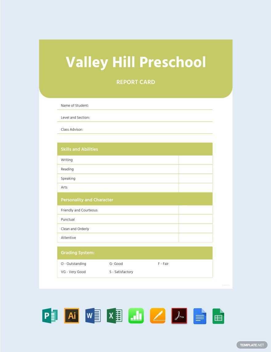 Free Free Blank Preschool Report Card Template – Illustrator  With Regard To Character Report Card Template