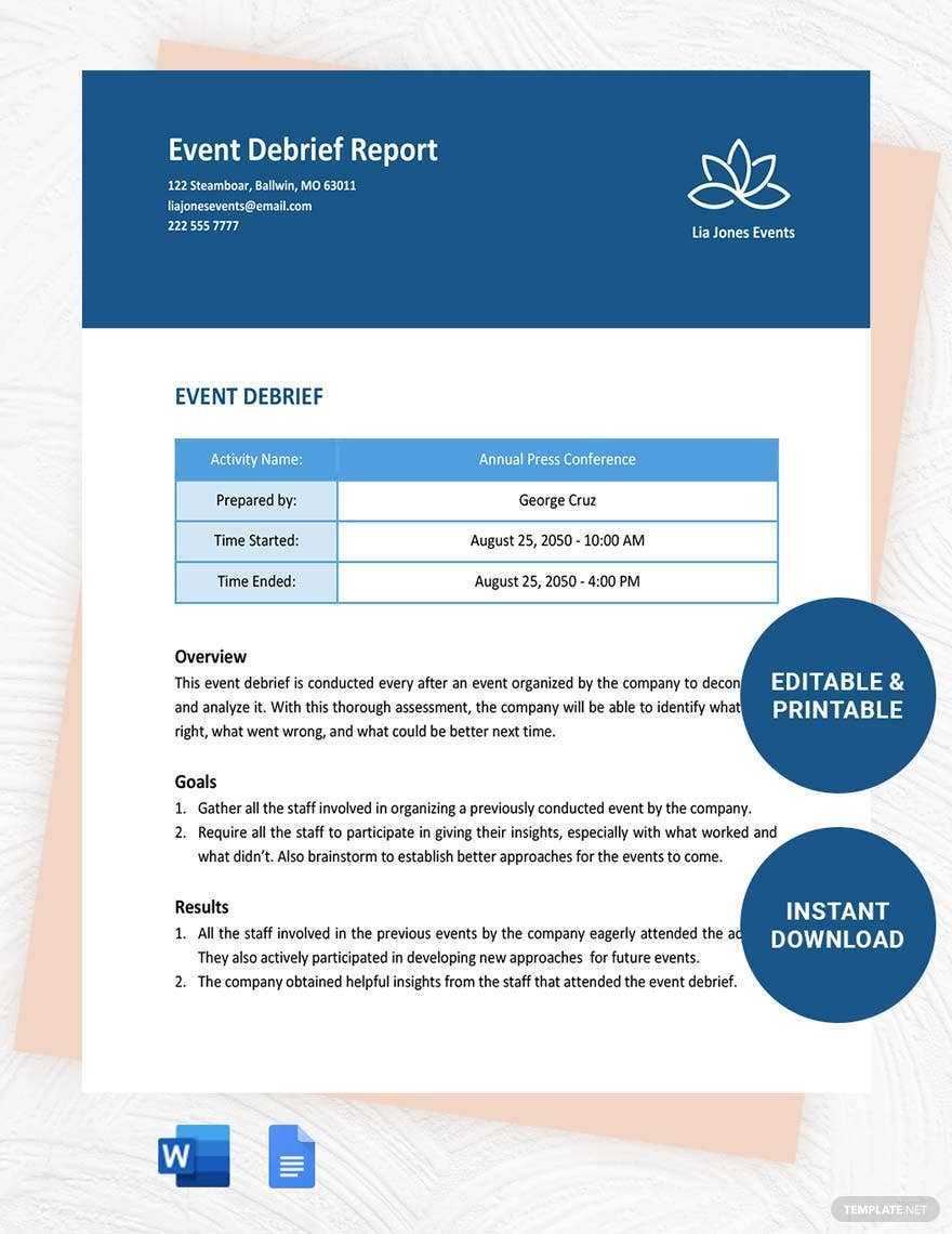 Free Free Event Debrief Report Template – Google Docs, Word  Within Debriefing Report Template