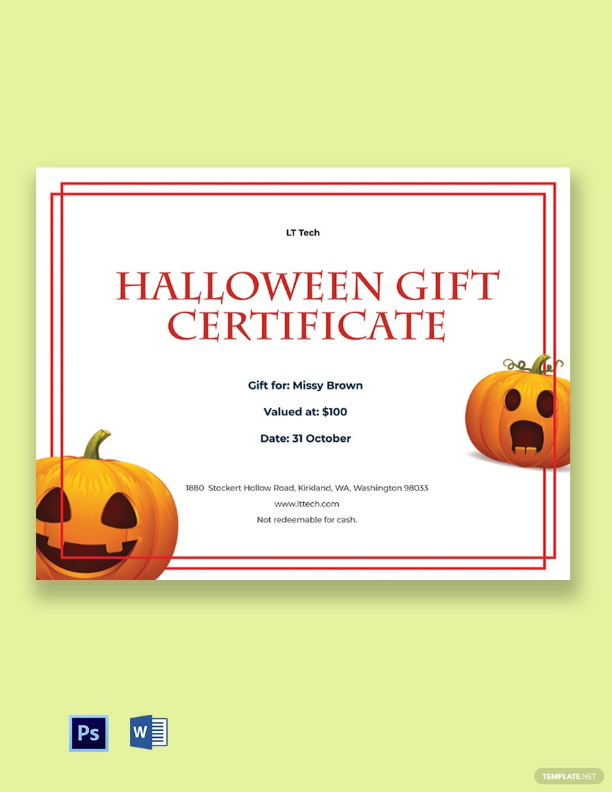 Free Free Halloween Gift Certificate Template - Word, PSD  Within Halloween Certificate Template