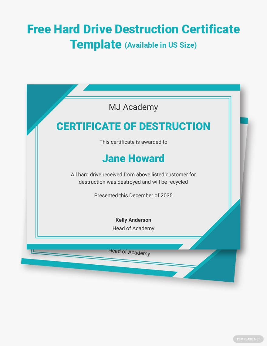 Free Free Hard Drive Destruction Certificate Template - Word  Inside Hard Drive Destruction Certificate Template