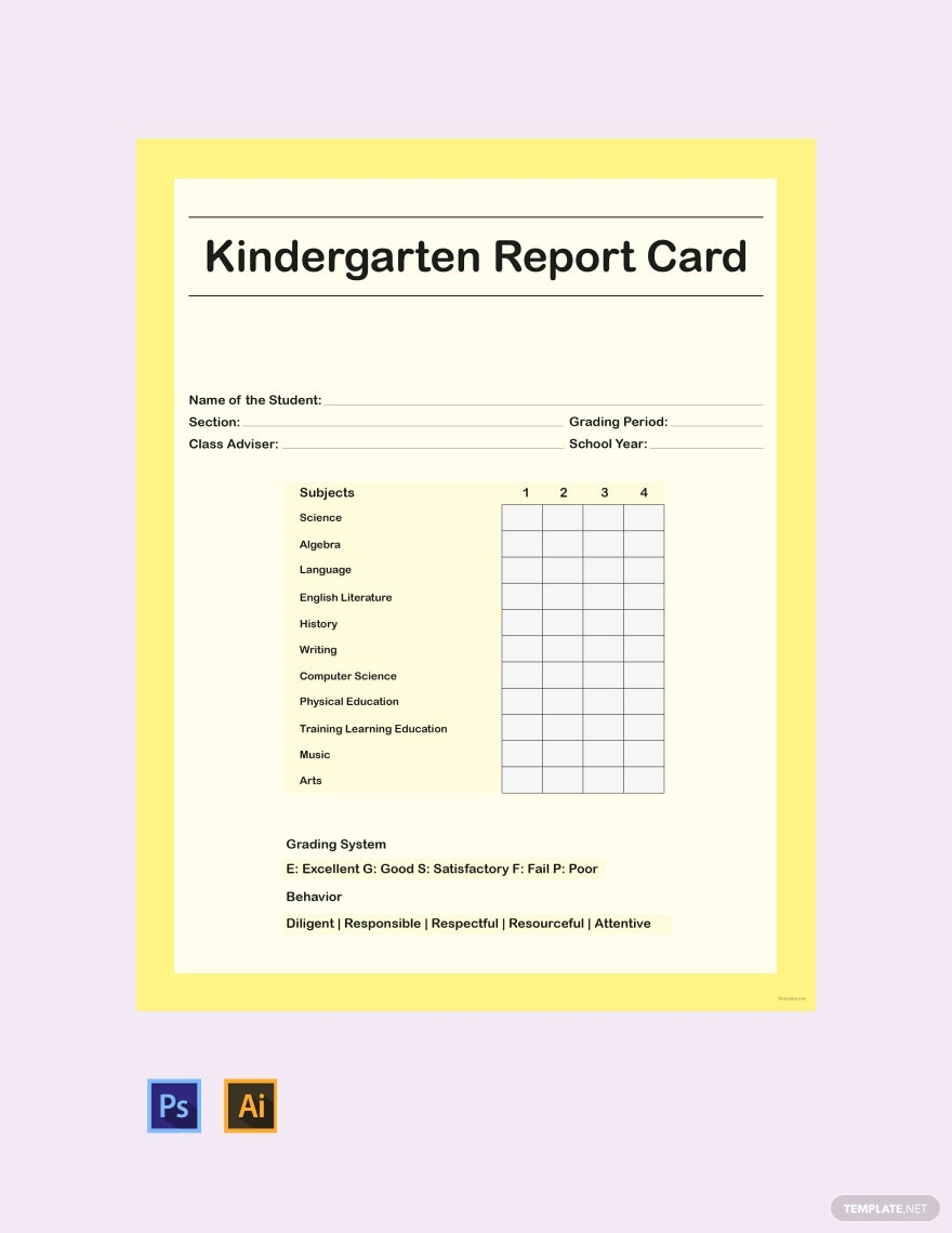 Free Free Kindergarten Report Card Template – Illustrator, PSD  Throughout Kindergarten Report Card Template