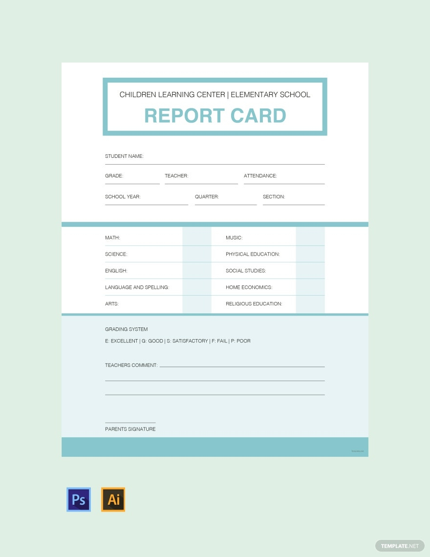 Free Free Simple Report Card Template - Illustrator, PSD  Template  Intended For Student Grade Report Template