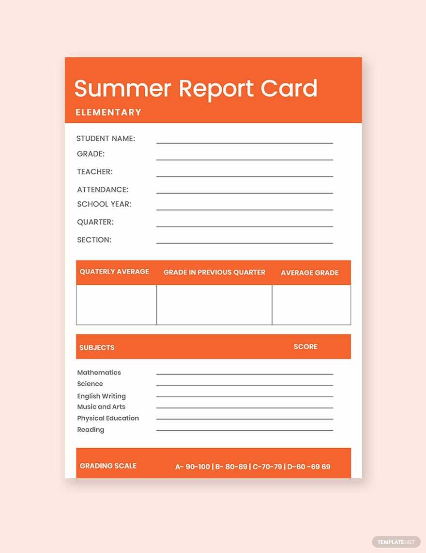 Free Free Summer Report Card Template - Illustrator, Word, Apple  Pertaining To Summer School Progress Report Template