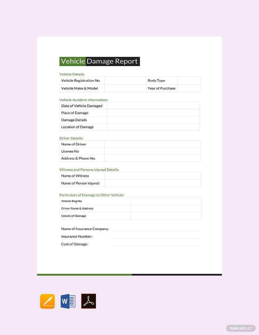 Free Free Vehicle Damage Report Template - Google Docs, Word
