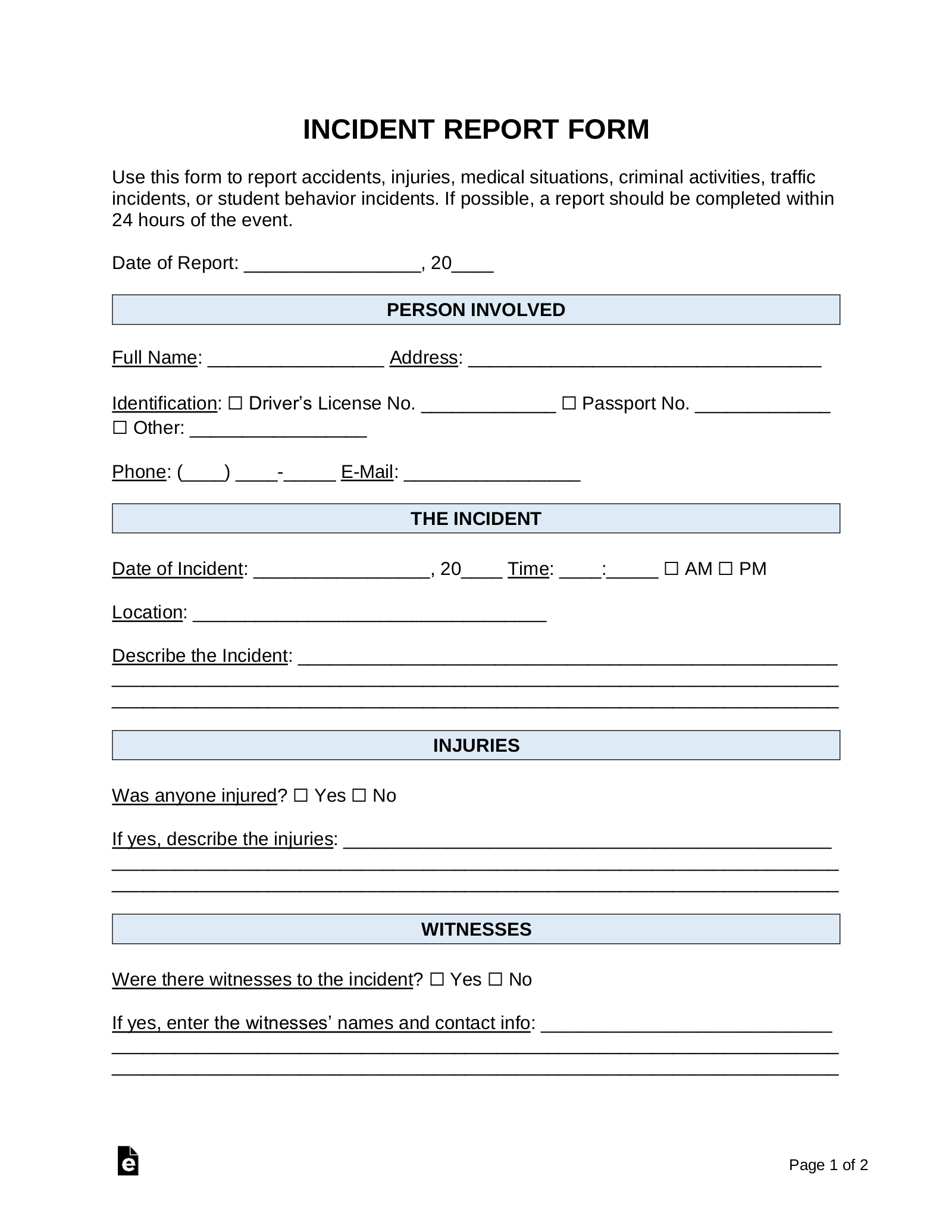 Free Incident Report Templates (10)  Sample - PDF  Word – eForms For Office Incident Report Template