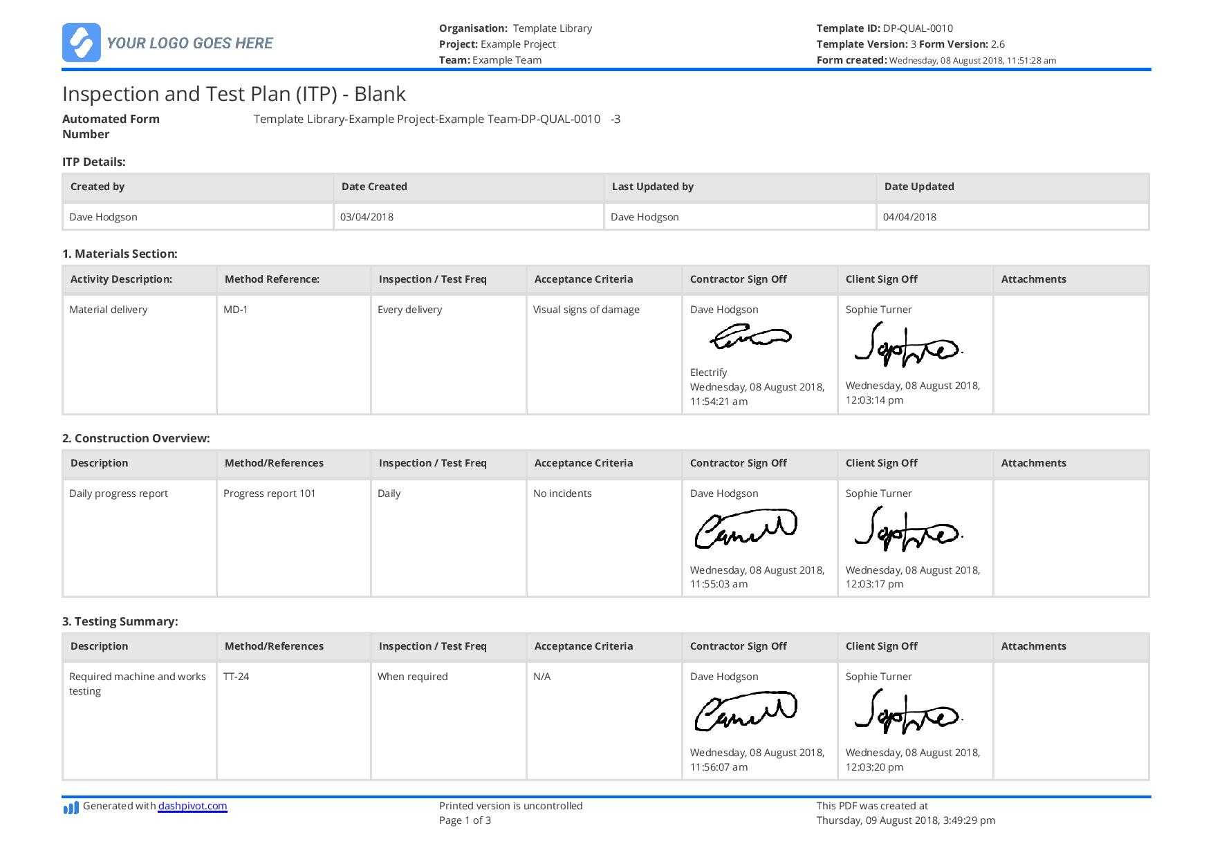 Free Inspection And Test Plan Template (Better Than Excel, Word, PDF) Intended For Test Summary Report Excel Template