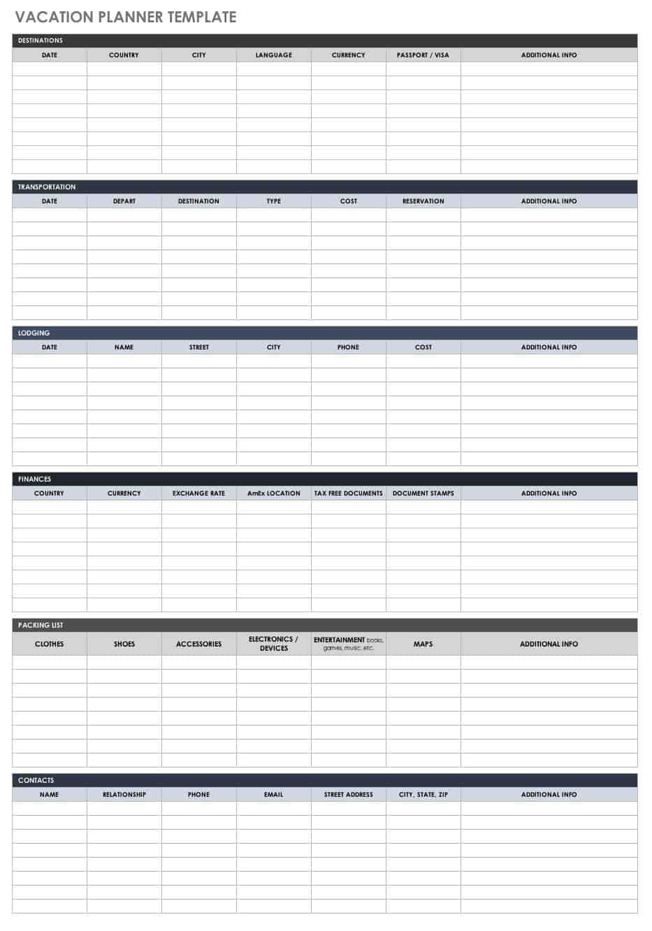 Free Itinerary Templates  Smartsheet Intended For Blank Trip Itinerary Template