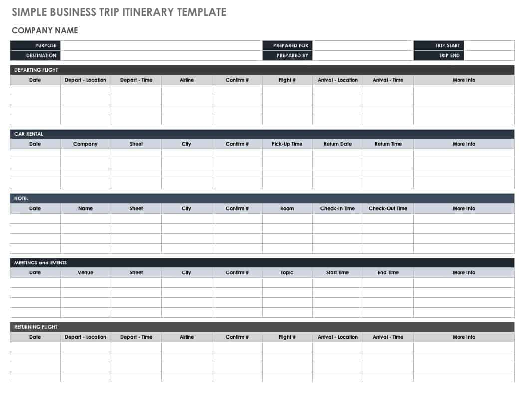Free Itinerary Templates  Smartsheet With Blank Trip Itinerary Template