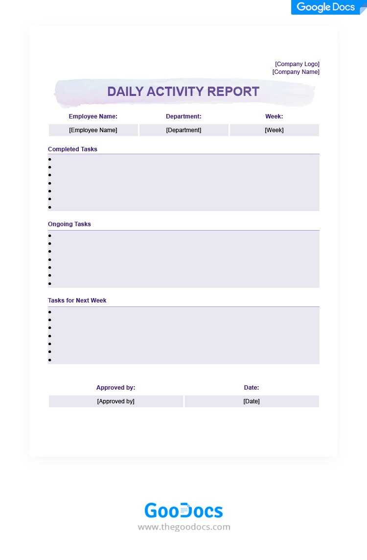 Free Light Purple Daily Activity Report Template In Google Docs With Daily Activity Report Template