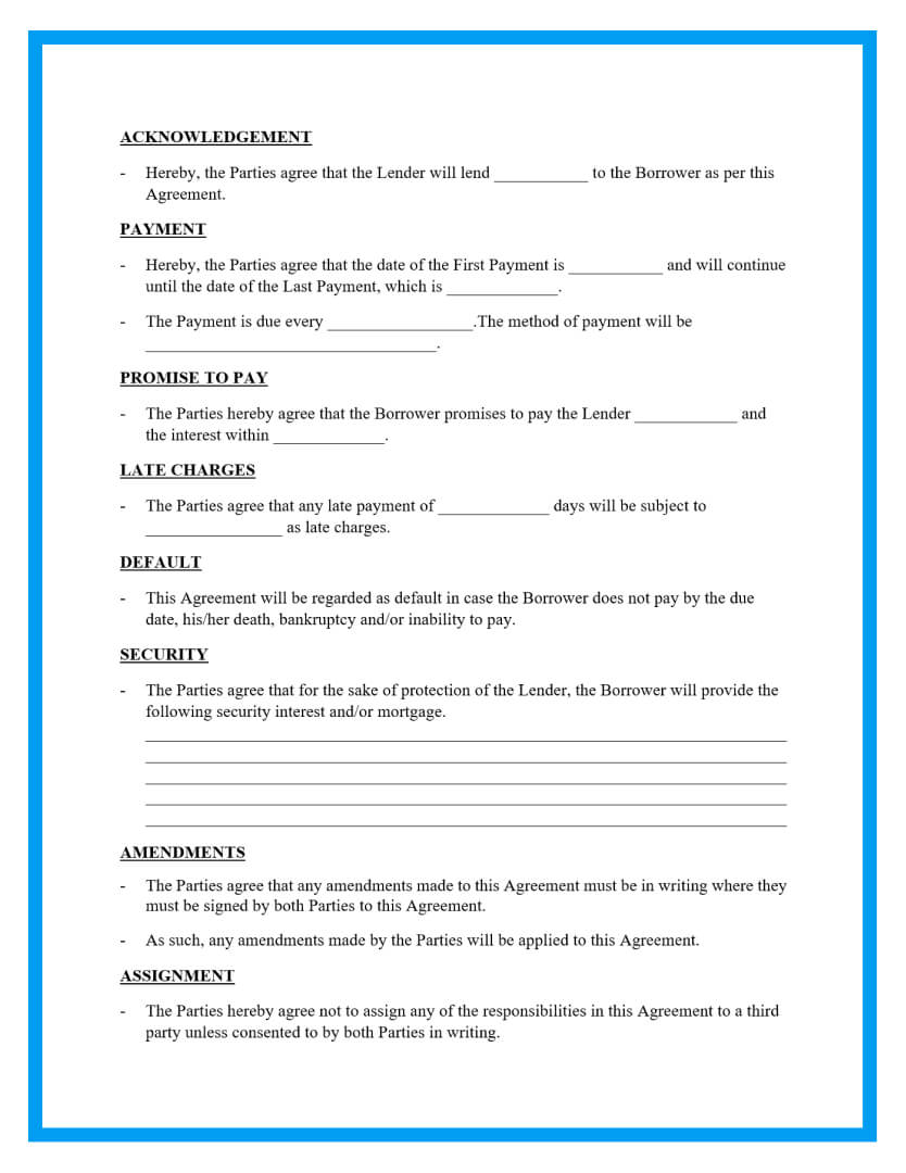 Free Loan Agreement Templates And Sample Regarding Blank Loan Agreement Template