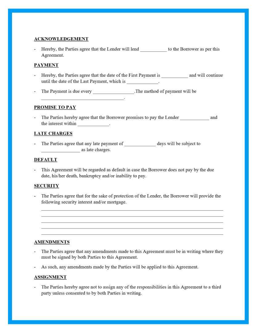 Free Loan Agreement Templates and Sample Regarding Blank Loan Agreement Template