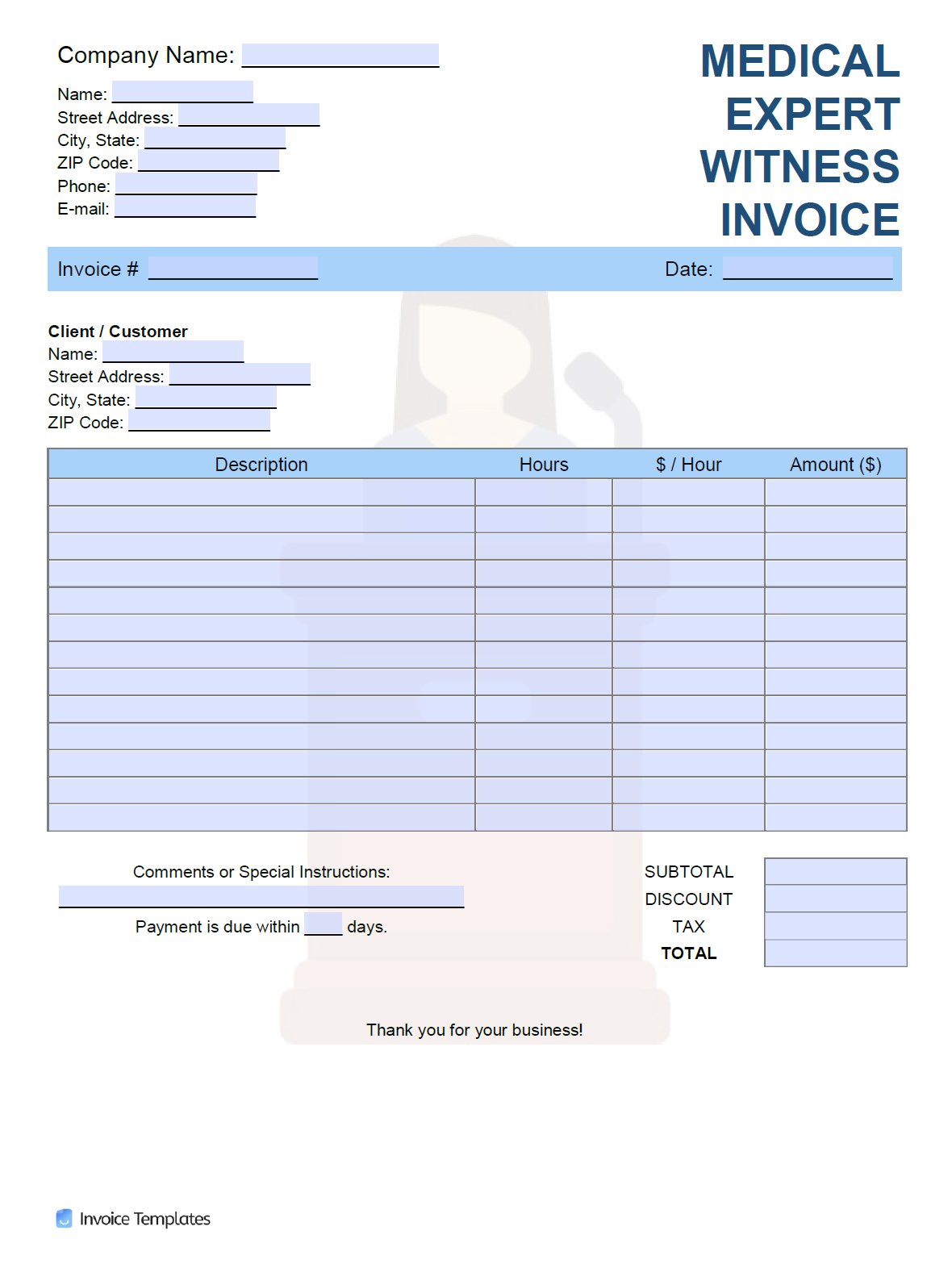 Free Medical Expert Witness Invoice Template  PDF  WORD  EXCEL With Regard To Expert Witness Report Template