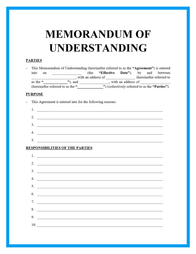 Free Memorandum of Understanding Templates Within Blank Legal Document Template