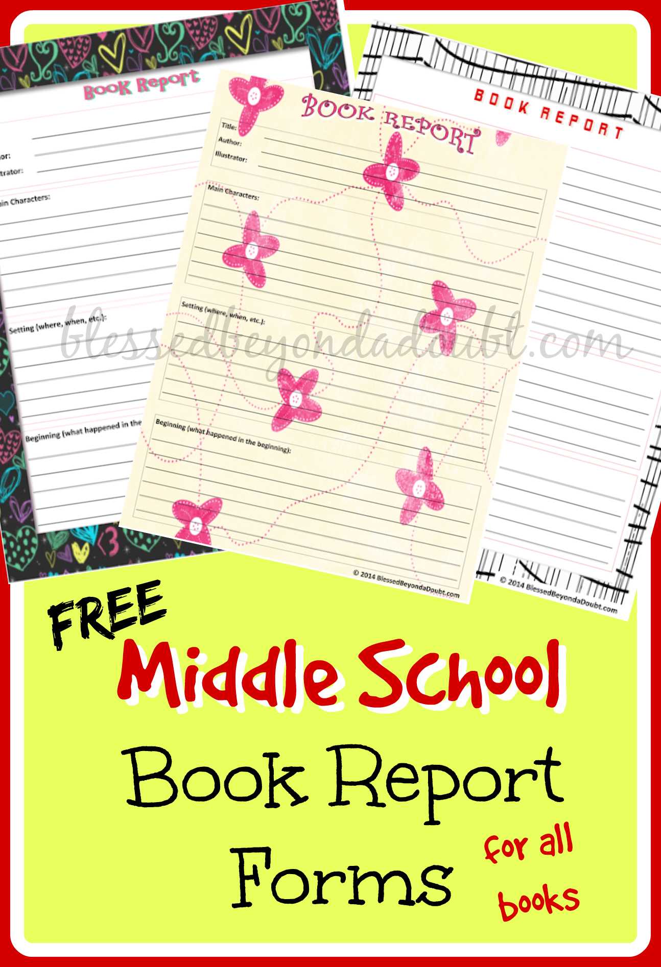 FREE Middle School Printable Book Report Form! – Blessed Beyond A  With Book Report Template Middle School