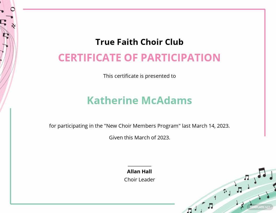 Free Music Participation Certificate Template – Word  Template