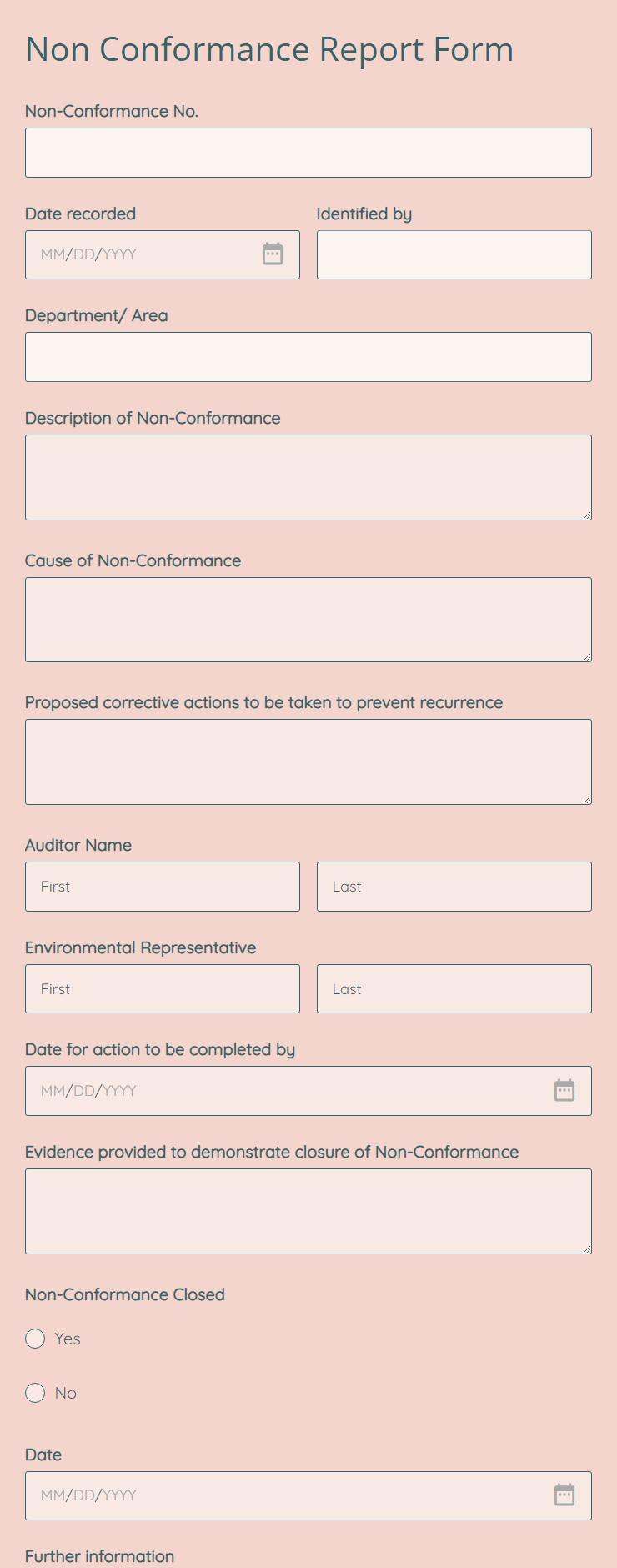 Free Non Conformance Report Form Template  10FormBuilder Regarding Non Conformance Report Form Template