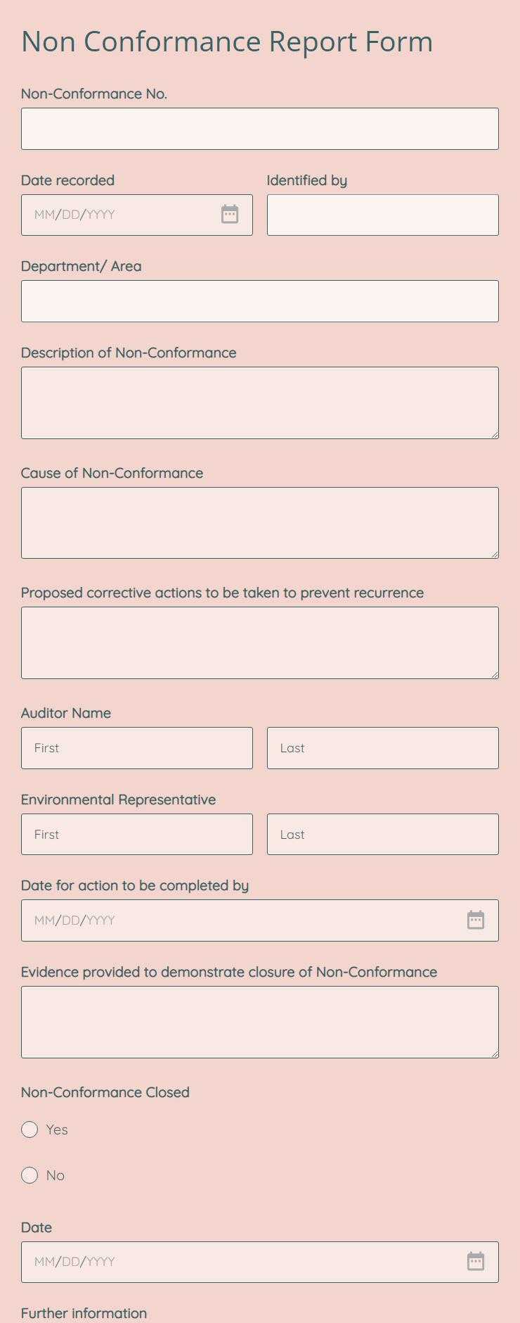 Free Non Conformance Report Form Template  10FormBuilder Regarding Non Conformance Report Form Template