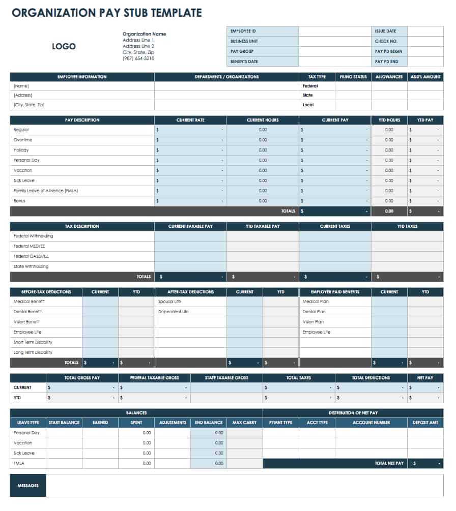 Free Pay Stub Templates   Smartsheet For Blank Pay Stub Template Word