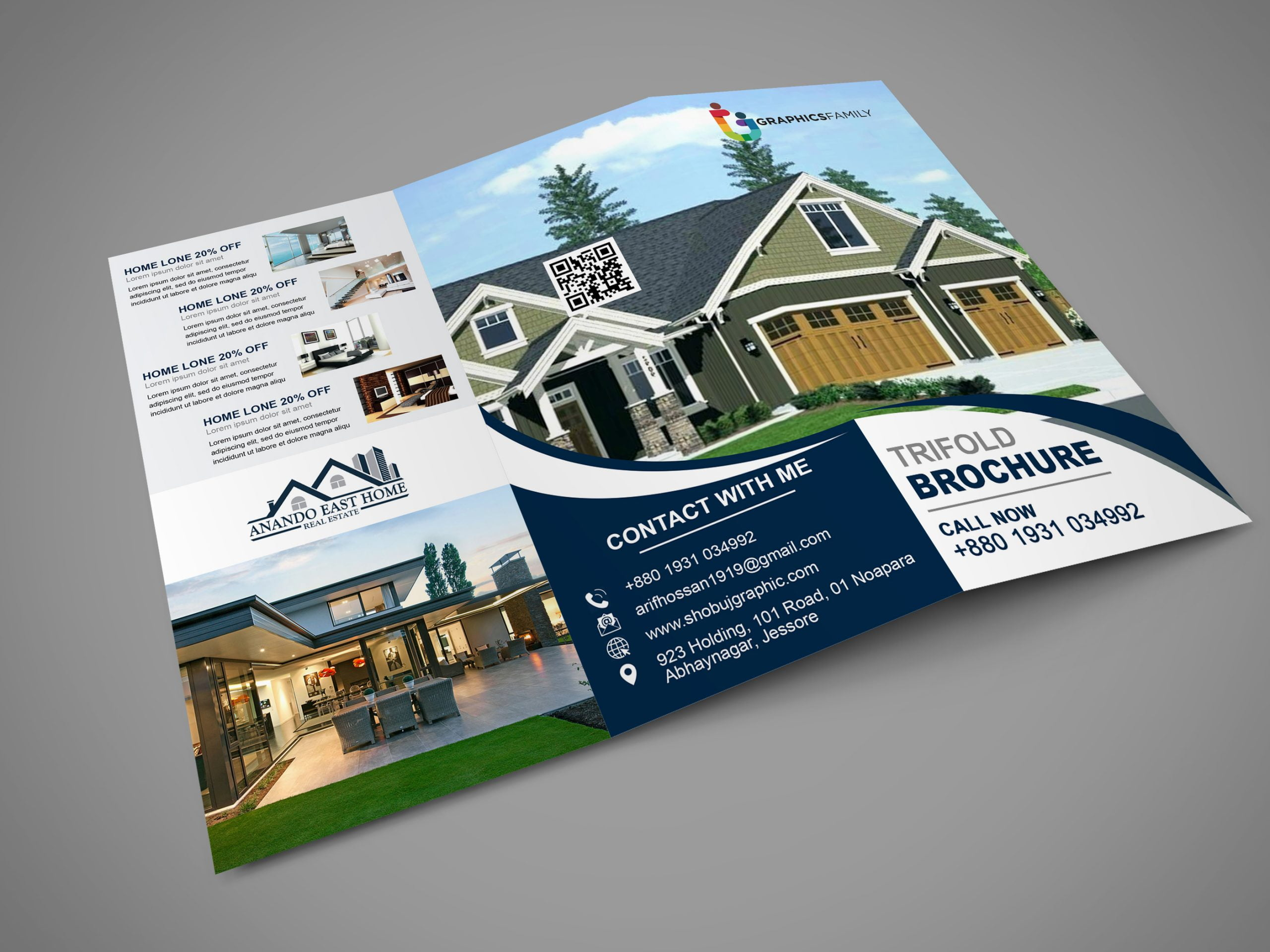 Free Photoshop Real Estate Tri Fold Brochure Design – GraphicsFamily With Real Estate Brochure Templates Psd Free Download