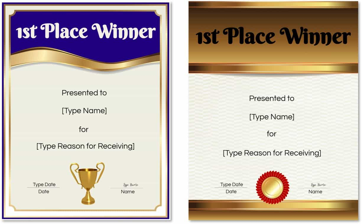 FREE Printable and Editable Winner Certificate Template For First Place Award Certificate Template