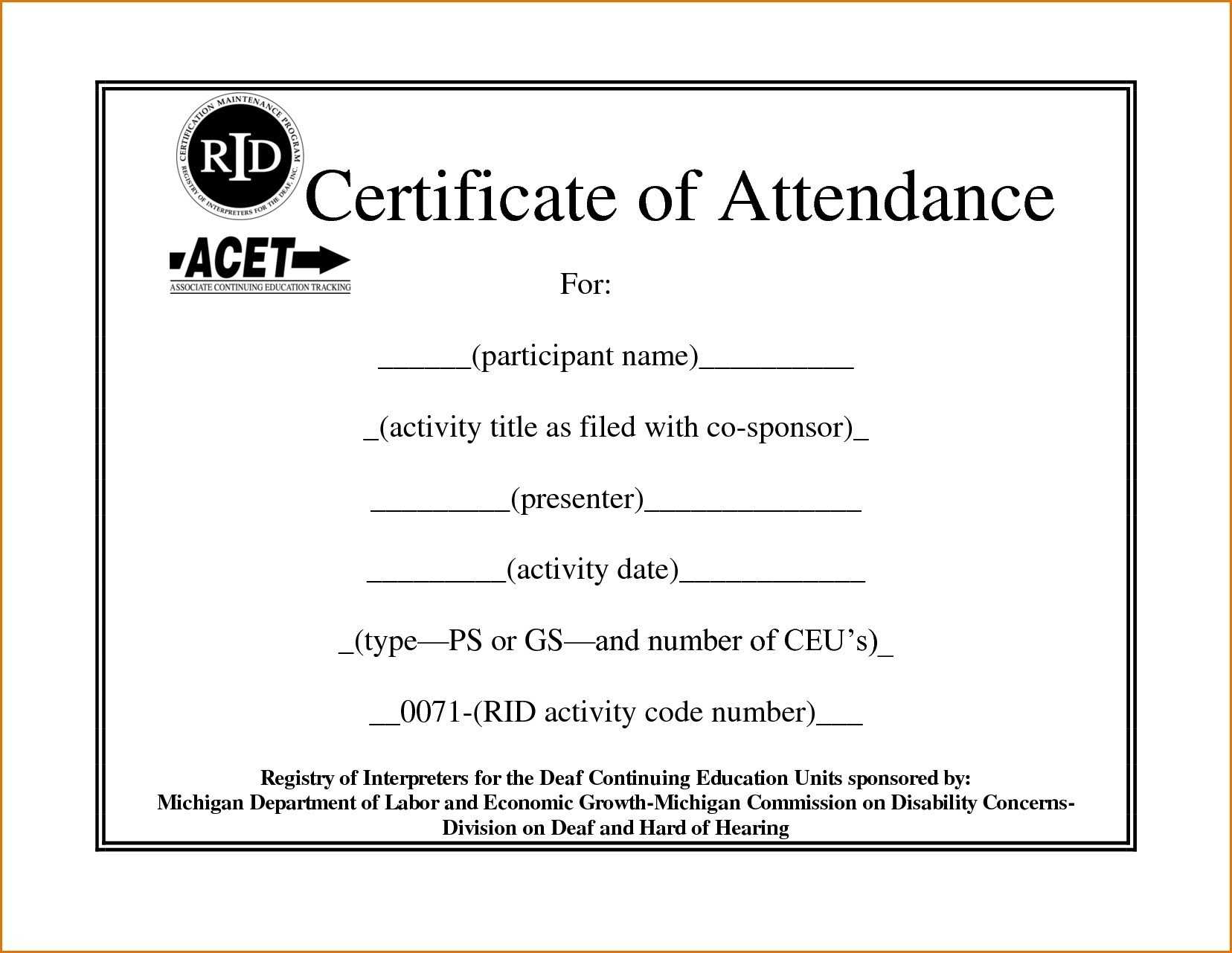 ❤️Free Printable Certificate of Attendance Sample Template Pertaining To Continuing Education Certificate Template