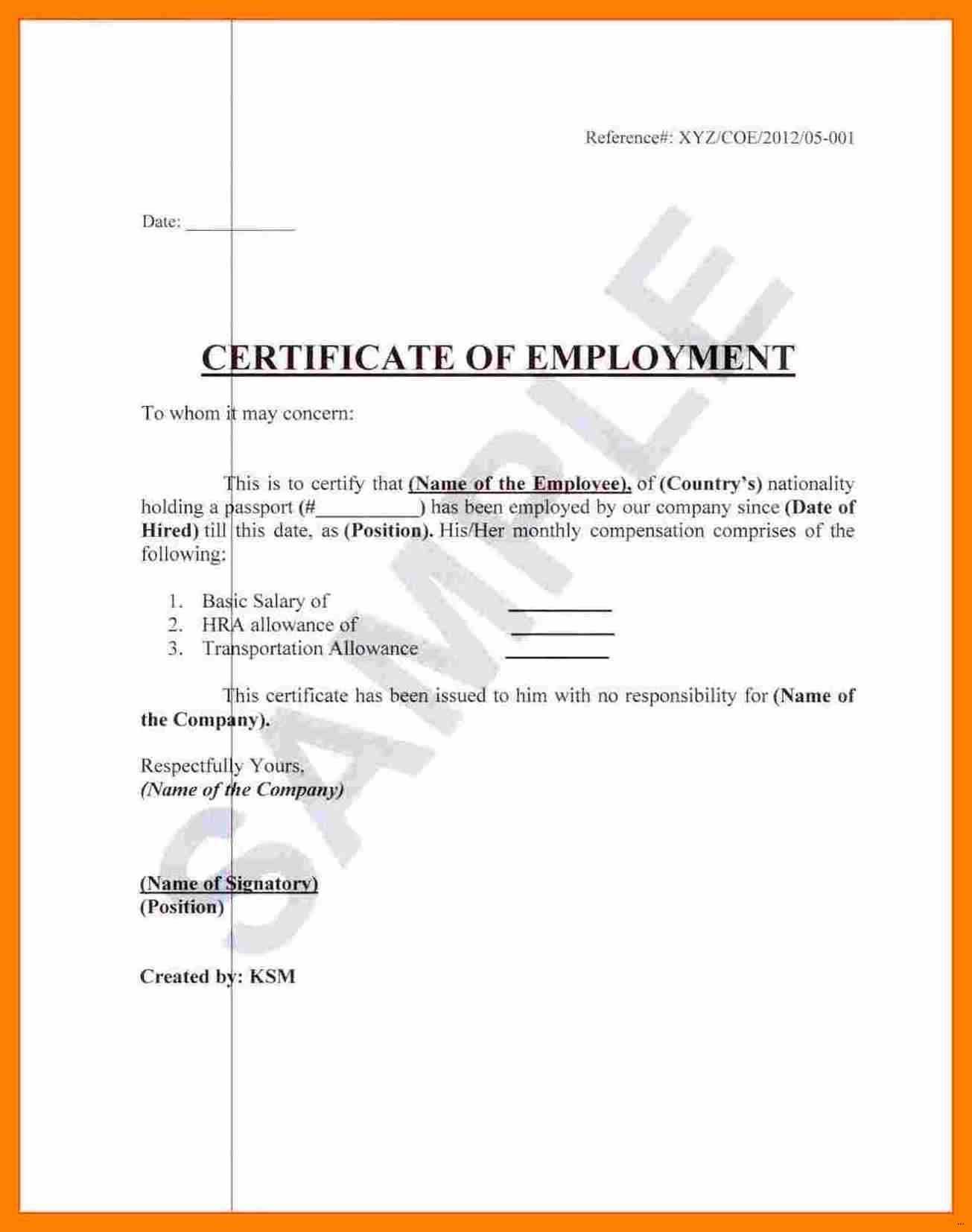 ❤️ Free Printable Certificate Of Employment Form Sample Template❤️ Pertaining To Sample Certificate Employment Template