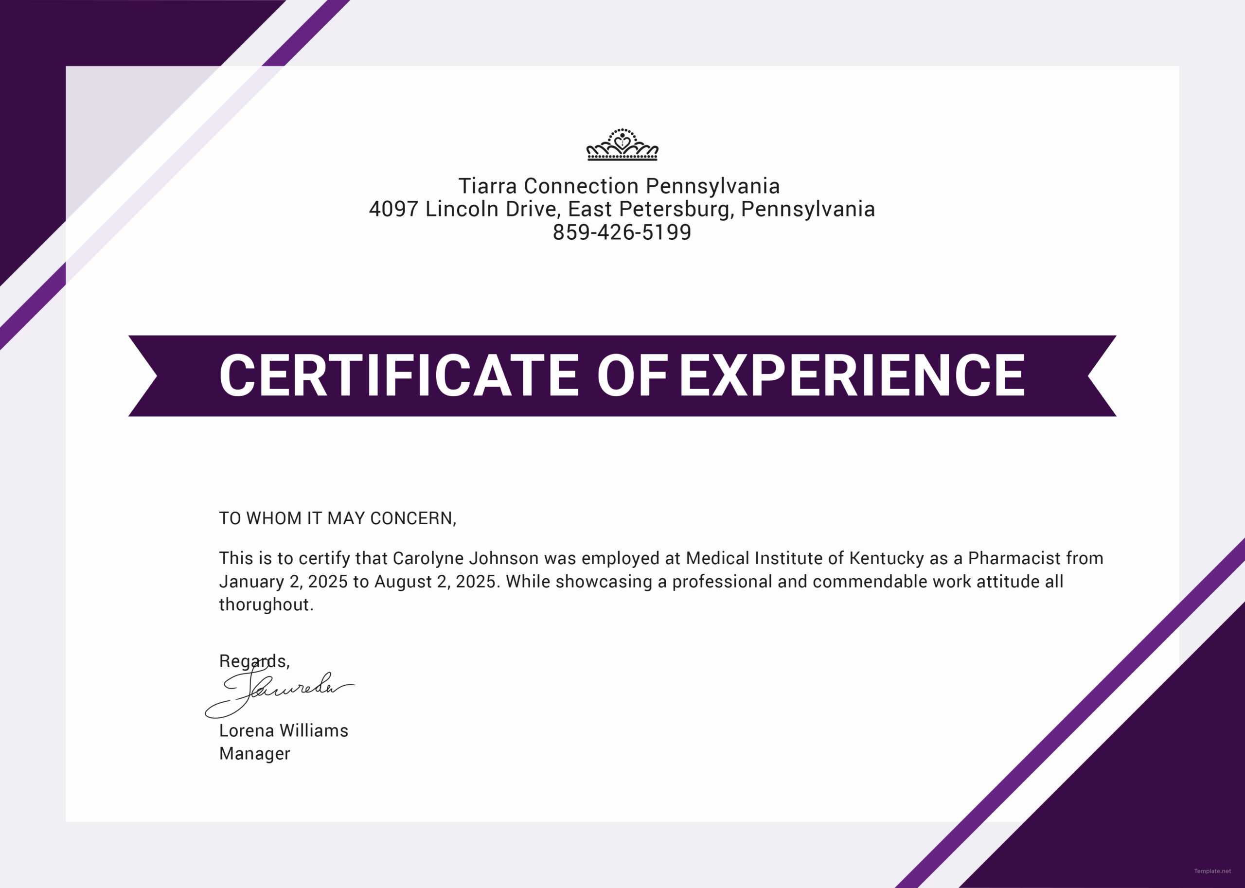 ❤️Free Printable Certificate Of Experience Sample Template❤️ Intended For Certificate Of Experience Template