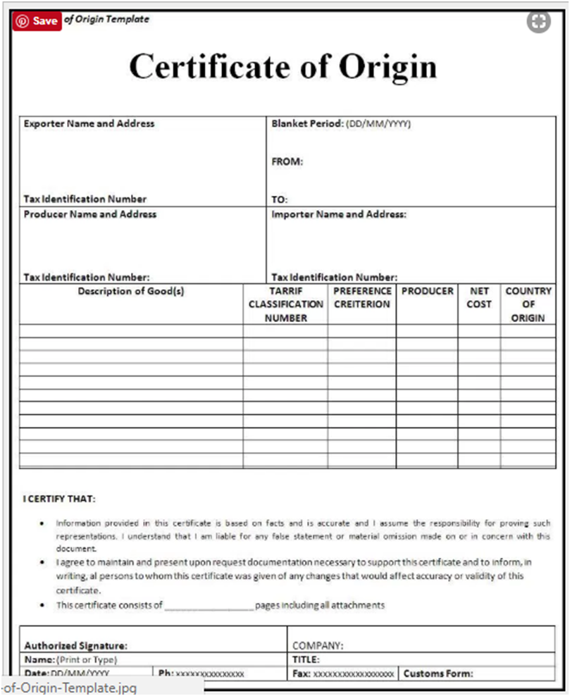 ?Free Printable Certificate Of Origin Form Template [PDF,Word]? For Nafta Certificate Template