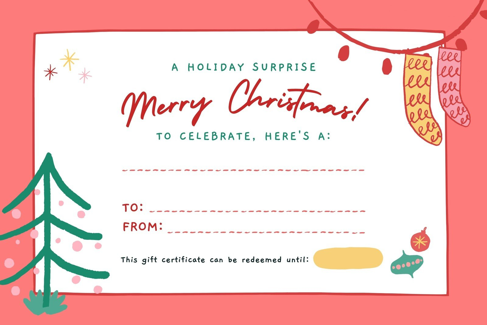 Free, Printable Custom Christmas Gift Certificate Templates  Canva Regarding Homemade Gift Certificate Template