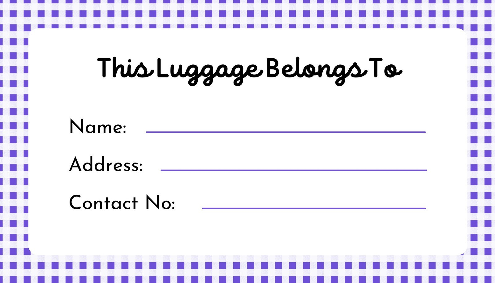 Free printable, customizable luggage tag templates  Canva With Blank Luggage Tag Template