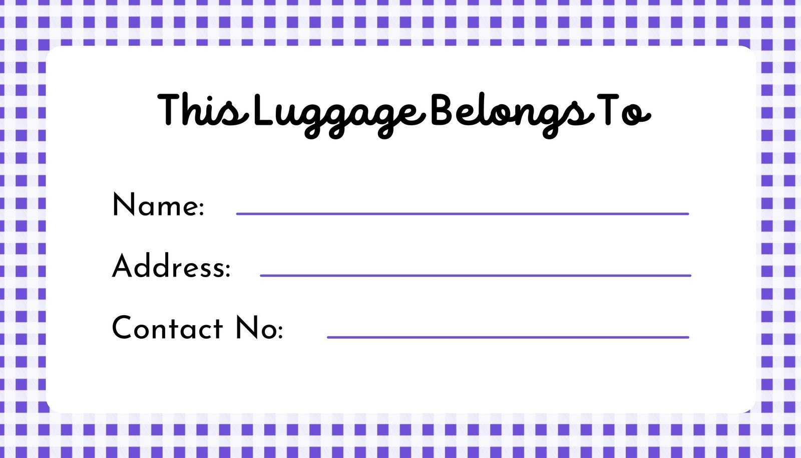 Free Printable, Customizable Luggage Tag Templates  Canva With Blank Luggage Tag Template