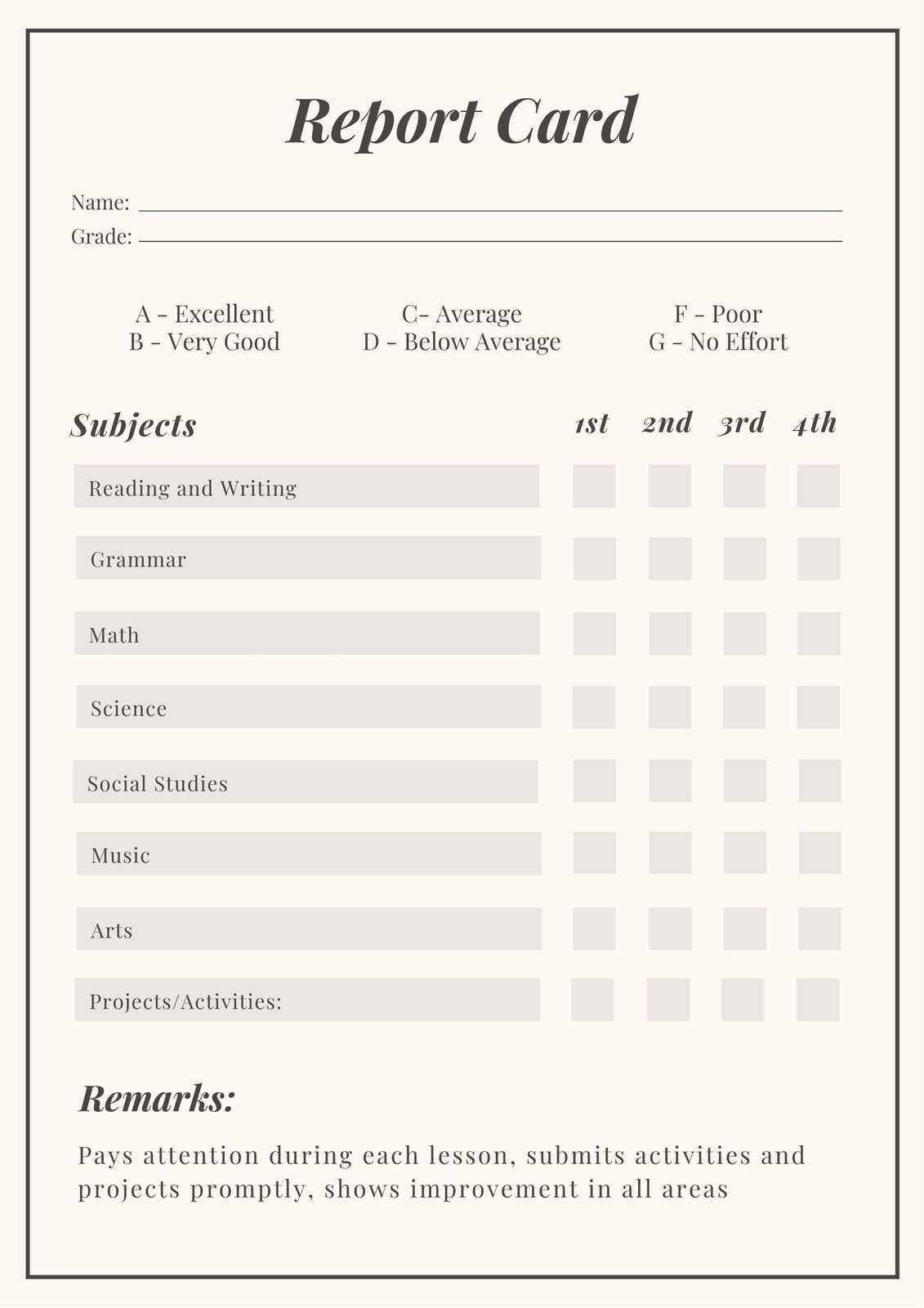 Free, Printable, Customizable Report Card Templates  Canva Regarding Blank Report Card Template