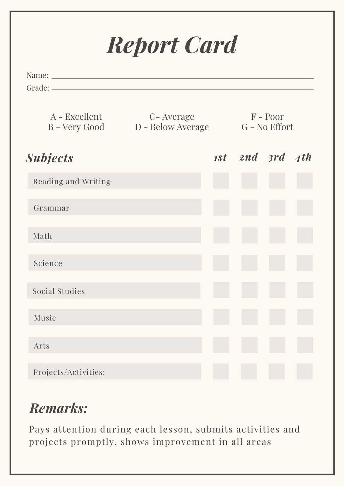 Free, printable, customizable report card templates  Canva Regarding College Report Card Template