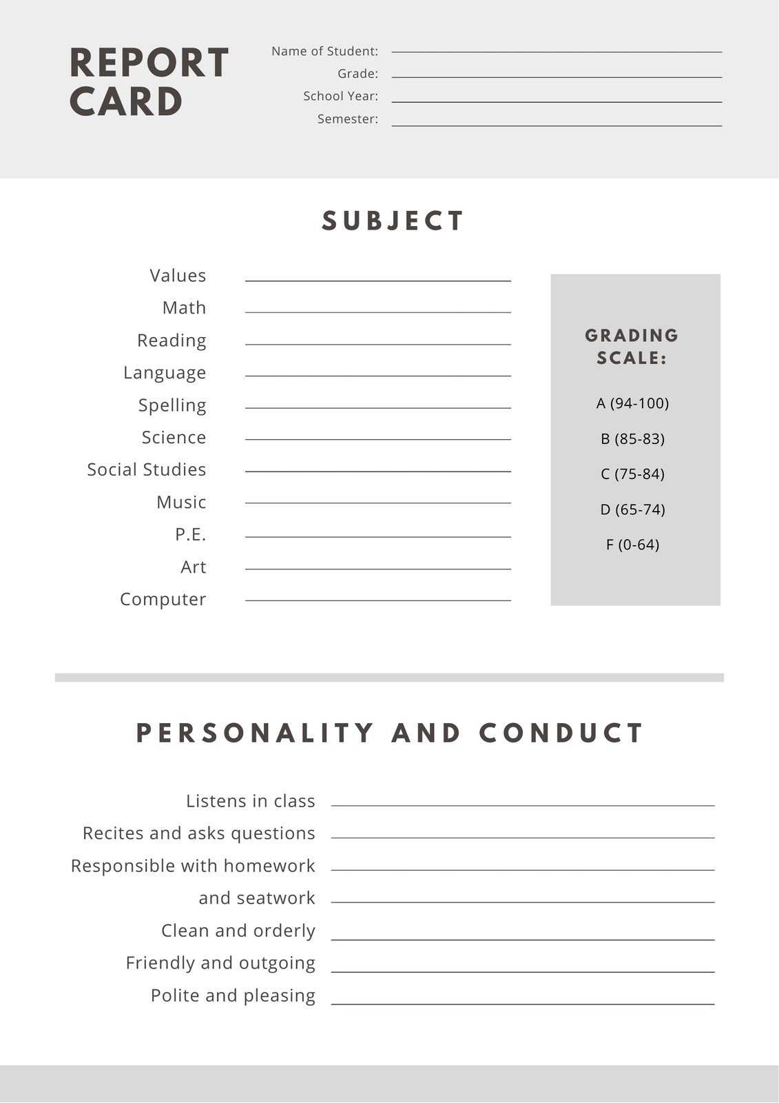 Free, Printable, Customizable Report Card Templates  Canva Regarding Report Card Template Middle School