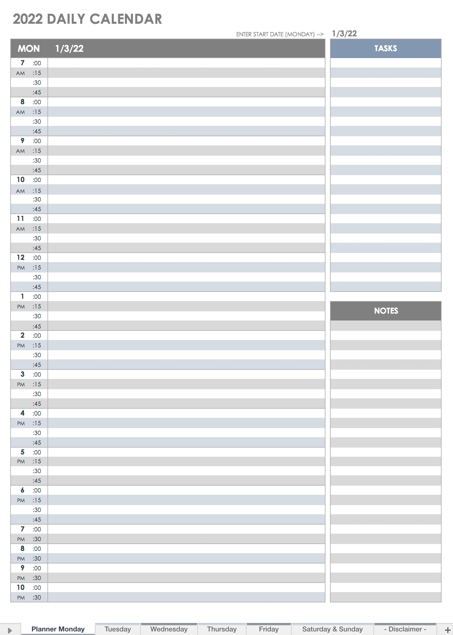 Free Printable Daily Calendar Templates  Smartsheet Regarding Printable Blank Daily Schedule Template