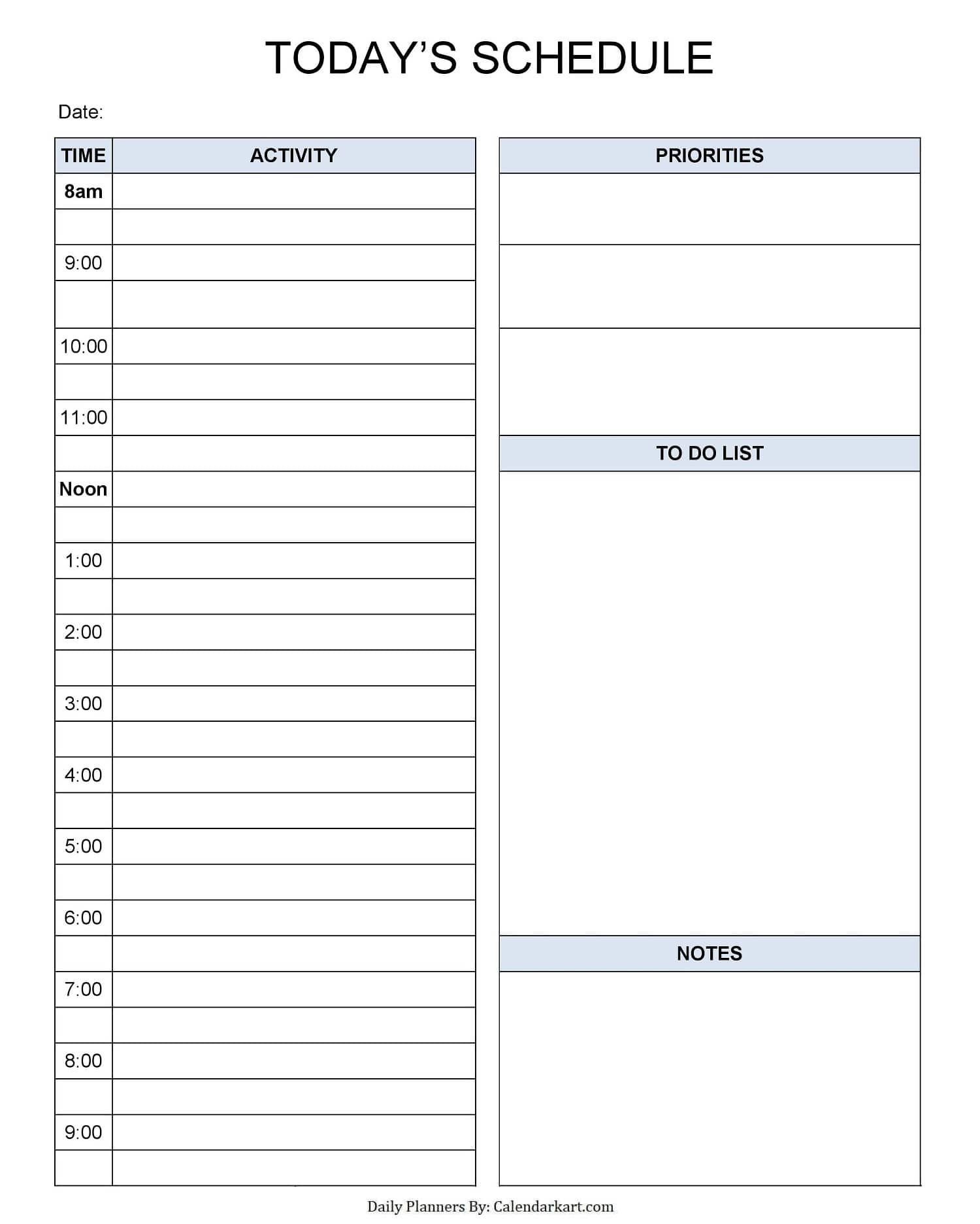 Free Printable Daily Planner 10 – 10 Templates – With Regard To Printable Blank Daily Schedule Template