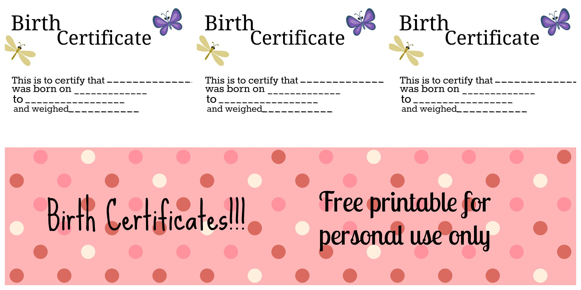 Free Printable: Doll Birth Certificates And Announcements  My  Within Baby Doll Birth Certificate Template